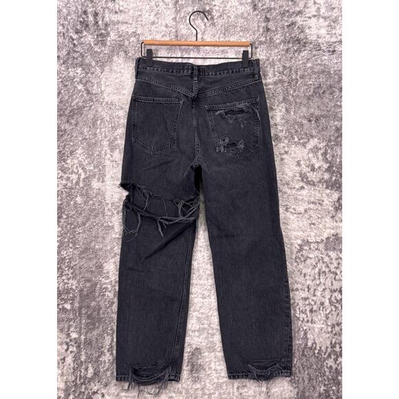 AGOLDE Jeans 26 Womens 90s Crop Charcoal Black Ripped Button Fly Denim - Picture 2 of 8